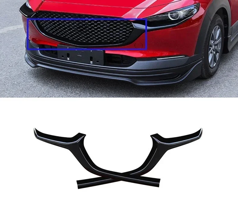 Dla Mazda CX30 CX-30 2020-2022 ABS Bright Black Car Front Bumper Racing Grills Mesh Grille Around Cover Trim Akcesoria samochodowe — zdjęcie 2