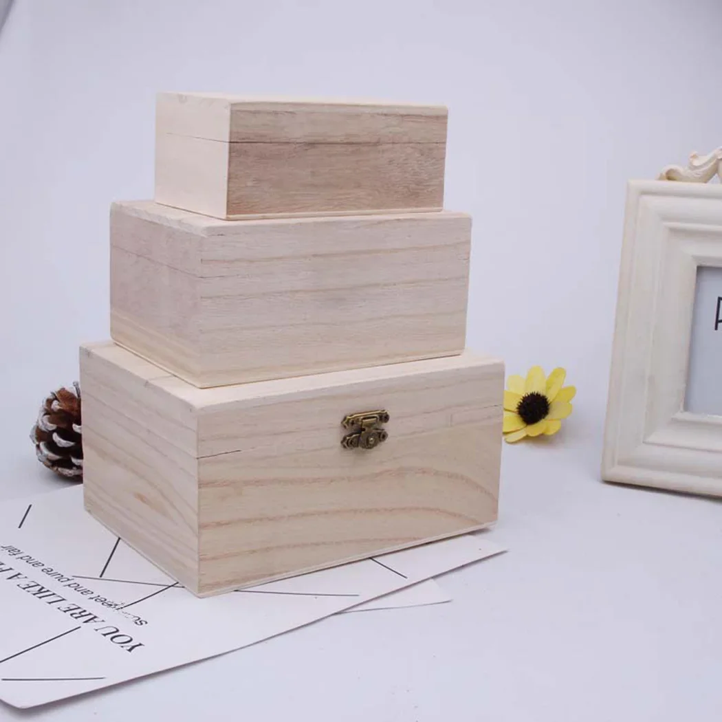 Boîtes de rangement carrées à charnière en bois uni Scotch couleur bûche, boîte-cadeau artisanale, boîte de rangement faite à la main, 1/3 pièces