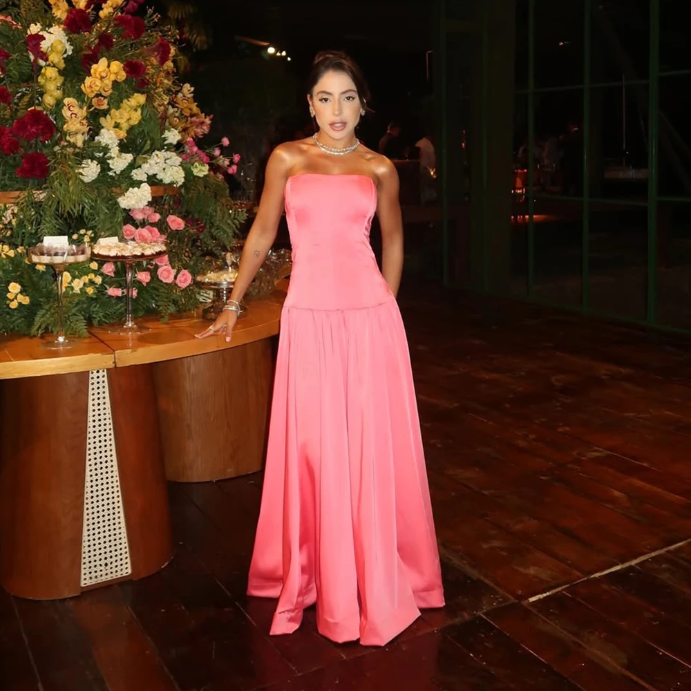 Msikoods Customized Satin Strapless Evening Dresses 2026 Elegant Party Dress Backless Prom Gown Floor Length Wedding Guest Dress