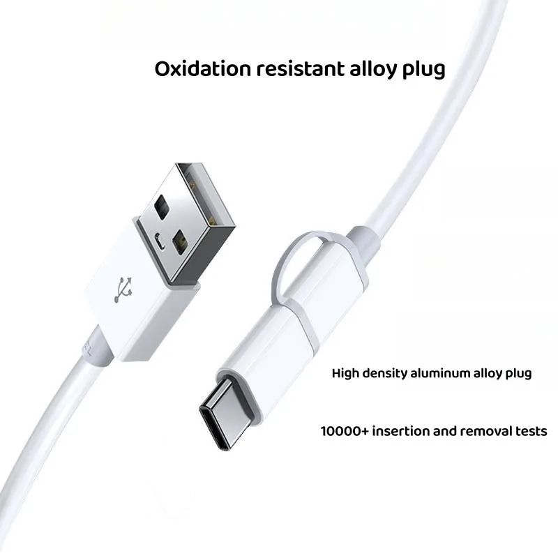 3A 2-in-1 데이터 케이블 마이크로 USB 유형 C 데이터 어댑터 휴대 전화 USB C Xiaomi Samsung OPPO Android Phone 용 고속 충전 케이블