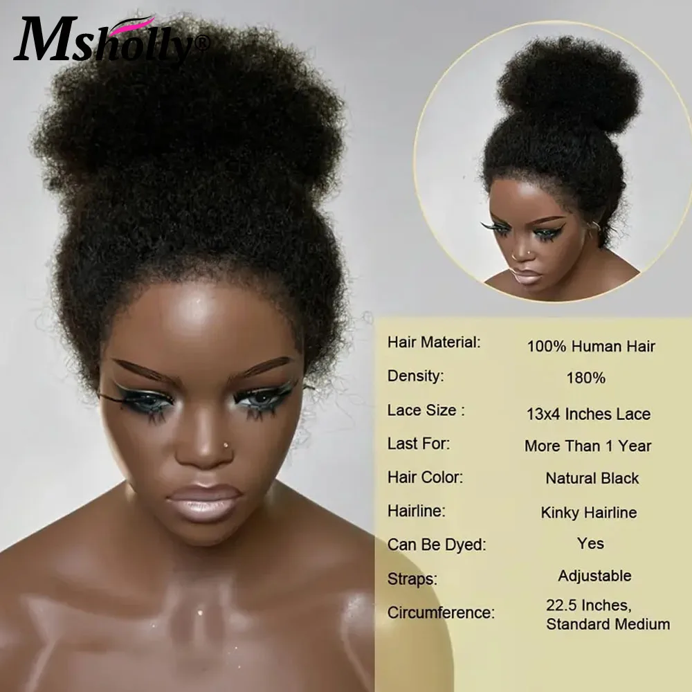 Wig keriting Afro 100% rambut manusia 13x4 Wig Frontal renda 4c tepi Wig keriting Mongolia untuk wanita Wig Brasil dengan simpul diputihkan