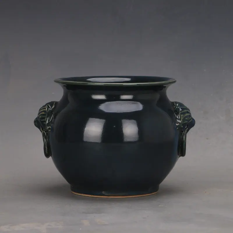 Qing Dynasty Style Monochrome Glaze Lion Double Ear Incense Burner Brush Washer Ceramic Antique Vintage Home Decor Collectible