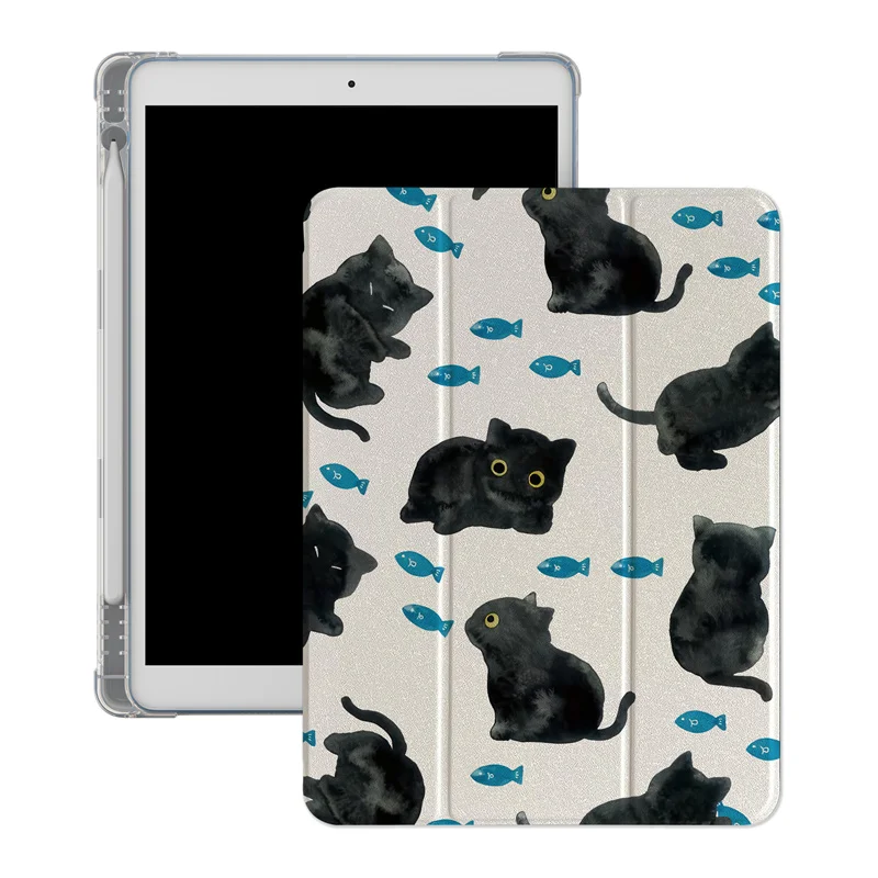 Etui na iPada Pro 11 cali Air 2024 iPad Air 5/4 10.9 10th 7/8 10.2 9.7 cala Air3 10.5 mini 6/5/4 Etui Cute Cat Cover z uchwytem na długopis