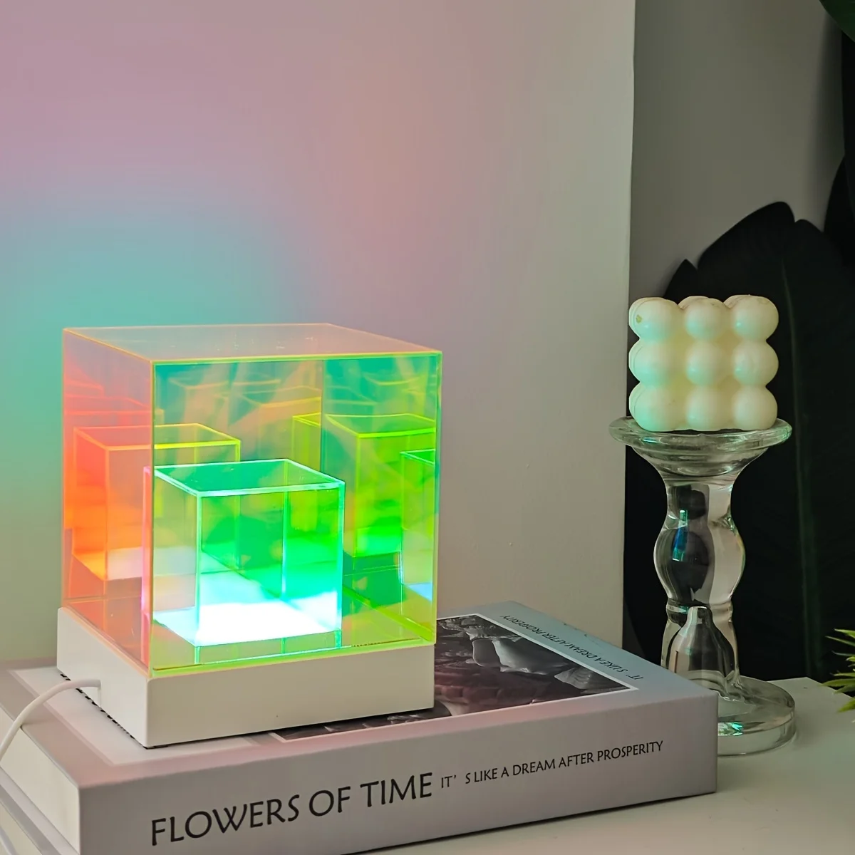 USB Powered RGB LED Modern Geometric Infinity Cube Table Lamp by Lighting Dimmable Push Button Uplight With Space Theme For Home