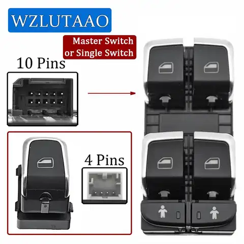 전동 파워 마스터 윈도우 리프터 스위치, 단일 스위치, 아우디 A6, A7, A8, S6, S8, TT, R8, RS6, RS7, 4GD959851B, 4H0959851E, 8KD95985A
