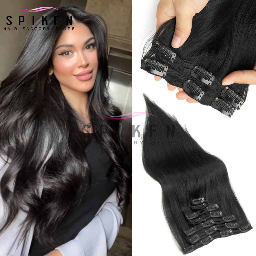 스피크펜 1 #   제트 블랙 클립 100% 인모 천연 헤어 익스텐션 12-24인치 머신 레미 클립 헤어 풀 헤드 7개/세트