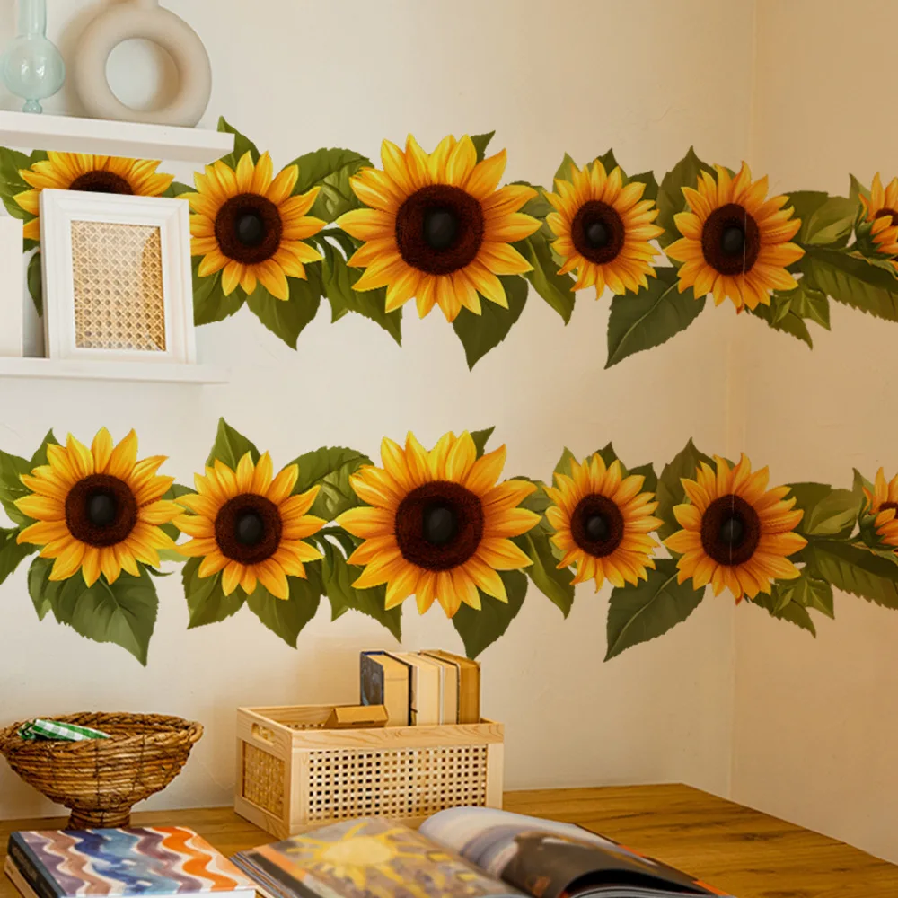 2Pcs Spring and Summer Pastoral Style Charming Yellow Flower Sunflower Wall Stickers, Self-Adhesive Pvc Home Decoration DIY Stickers, Suitable for Study Rooms, Cabinets, Living Rooms, Bedrooms, Dining Rooms, Bathrooms, Entryways, Doors and Windows, and Wall Decals, Easily Create a Warm and Fun Space, a Creative and Thoughtful Gift for Family, Friends, and Loved Ones