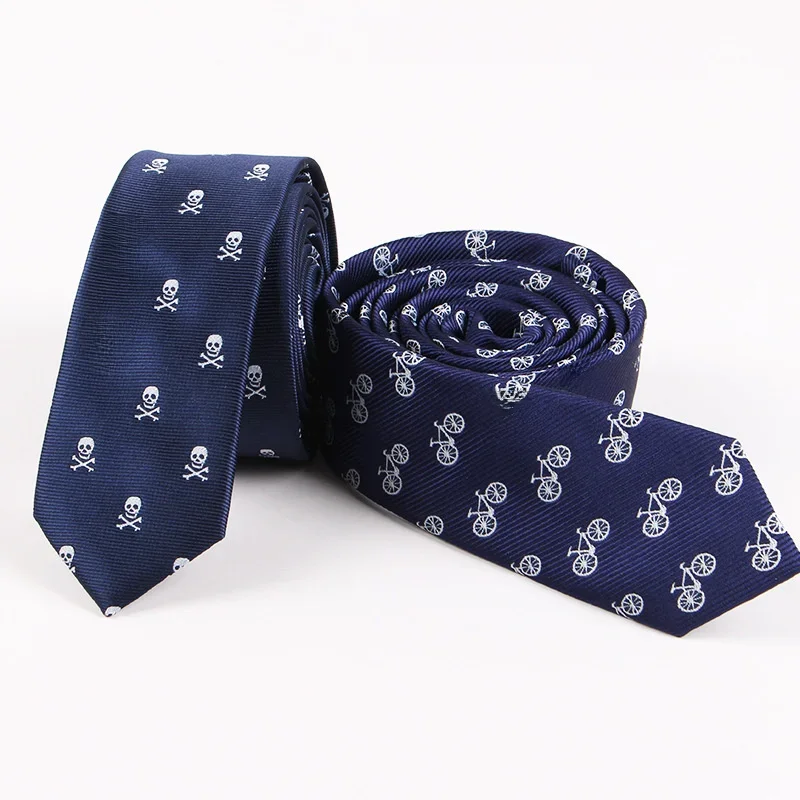 AliExpress SHINYTIE 6CM Halloween Tie Fashion Men's Polyester Skull Bicycle Narrow Neckties Casual Navy Ties Party Suit