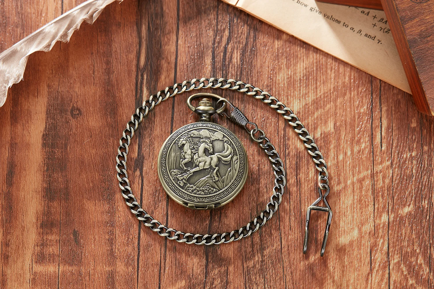 Retro Bronze 3D Horse Face  mechanical Pocket Watch FOB Full Hunter Necklace Pendant Souvenir Birthday Gifts for Men Women Kid