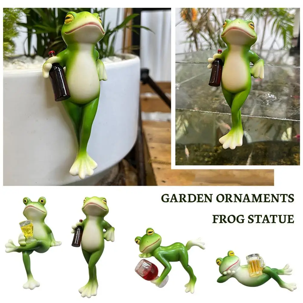 Creative Hanging Frog Resin Ornament Handmade Animal Figurines for Flower Pot Decor Unique Garden Statue Outdoor Balcony
