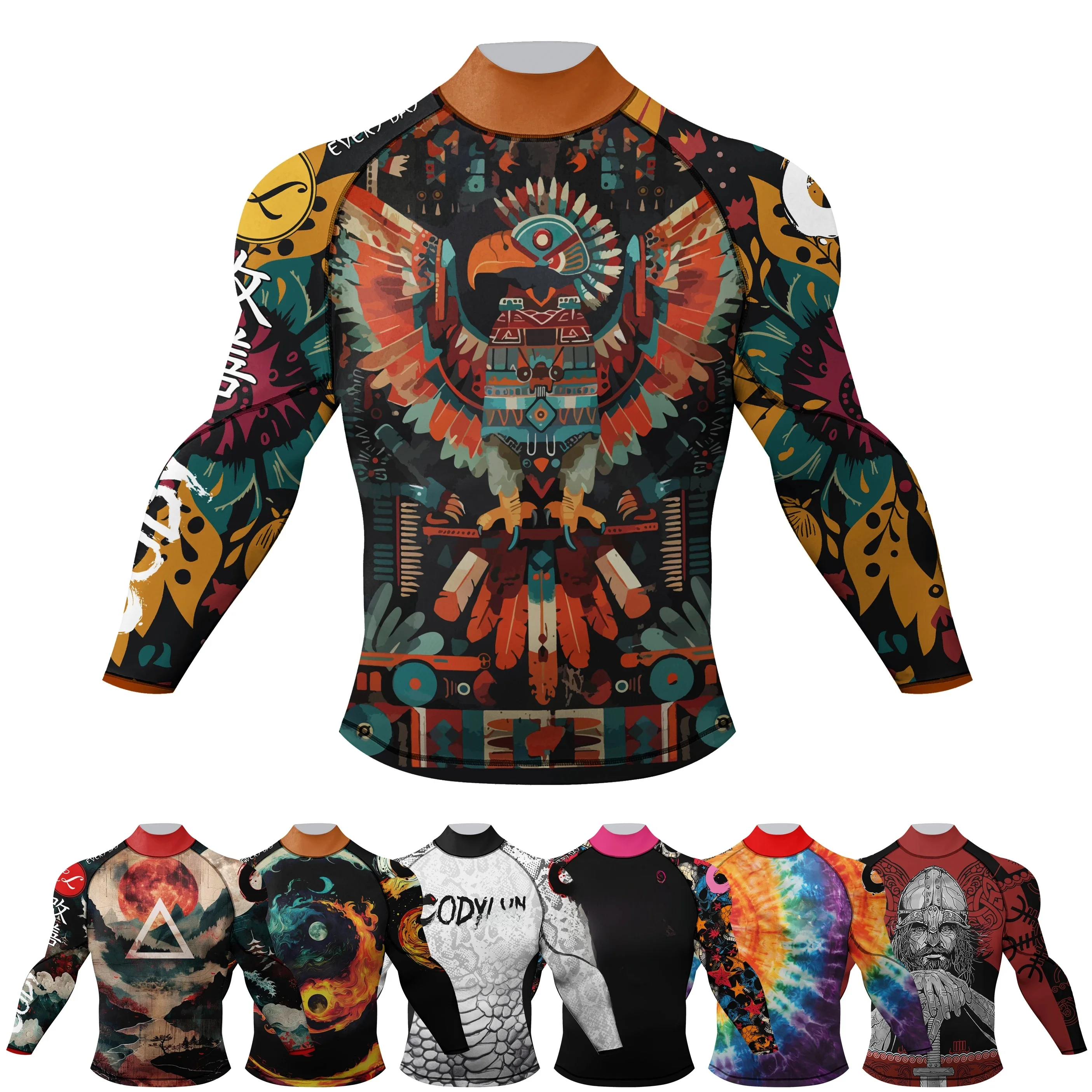 Cody Lundin Mock Neck Men Compression Long Sleeve Fitness Shirt Grappling Boxing Jersey, MMA Jitsu BJJ Rash Guard With Anti Slip — zdjęcie 2