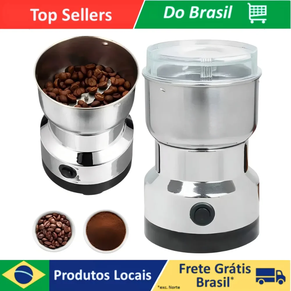 Moedor de Café e Grãos Elétrico 110 ou 220 V em Aço Inox Triturador Potente Multiuso 150W
