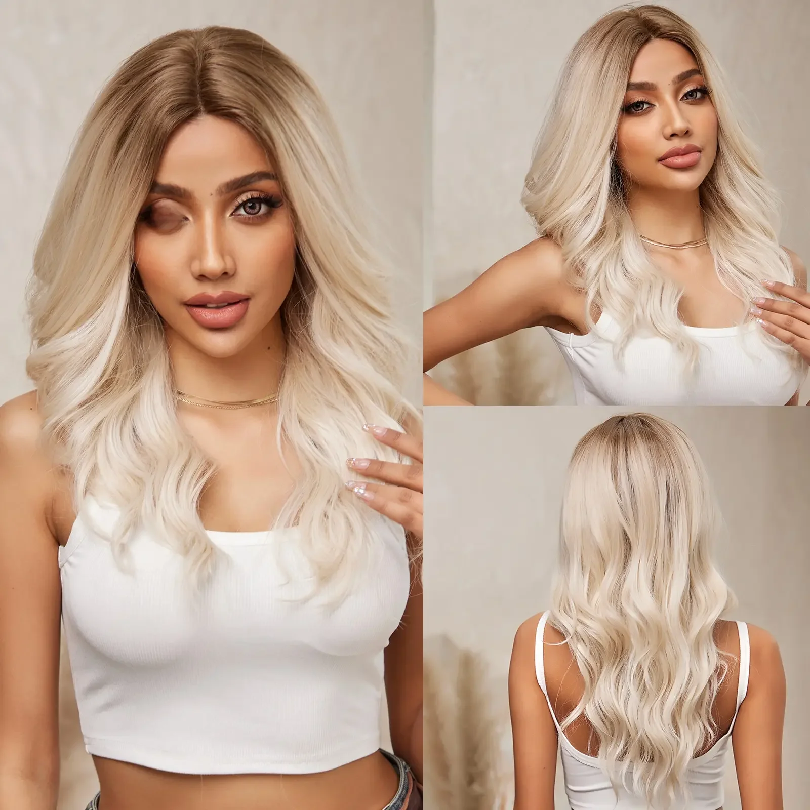 Blonde braune Ombre lange gewellte Spitze Front Perücken für Frauen natürlichen Haaransatz synthetische Perücken täglich Cosplay hitze beständig