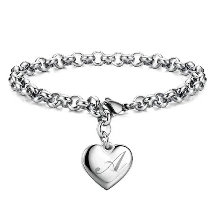 925 Sterling silver Fine 26 Letter women men chain Bracelet Charm Heart Cute wedding Personality Jewelry lady gift party 20cm — zdjęcie 2