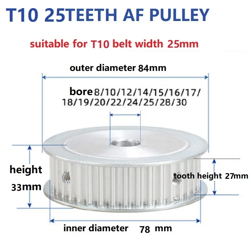 aluminum alloy belt timing polia 25 dentes bore belt roda largura 15 mm 20 mm 25 mm 30 mm 40 mm 50 mm t10 01