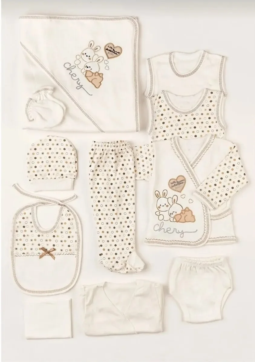 11 Pcs Rabbit Embroidered Brown Hospital Outfit Newborn Underwear Set Baby Mom Boy Girl Boy Outfit Unisex New Model Good Quality