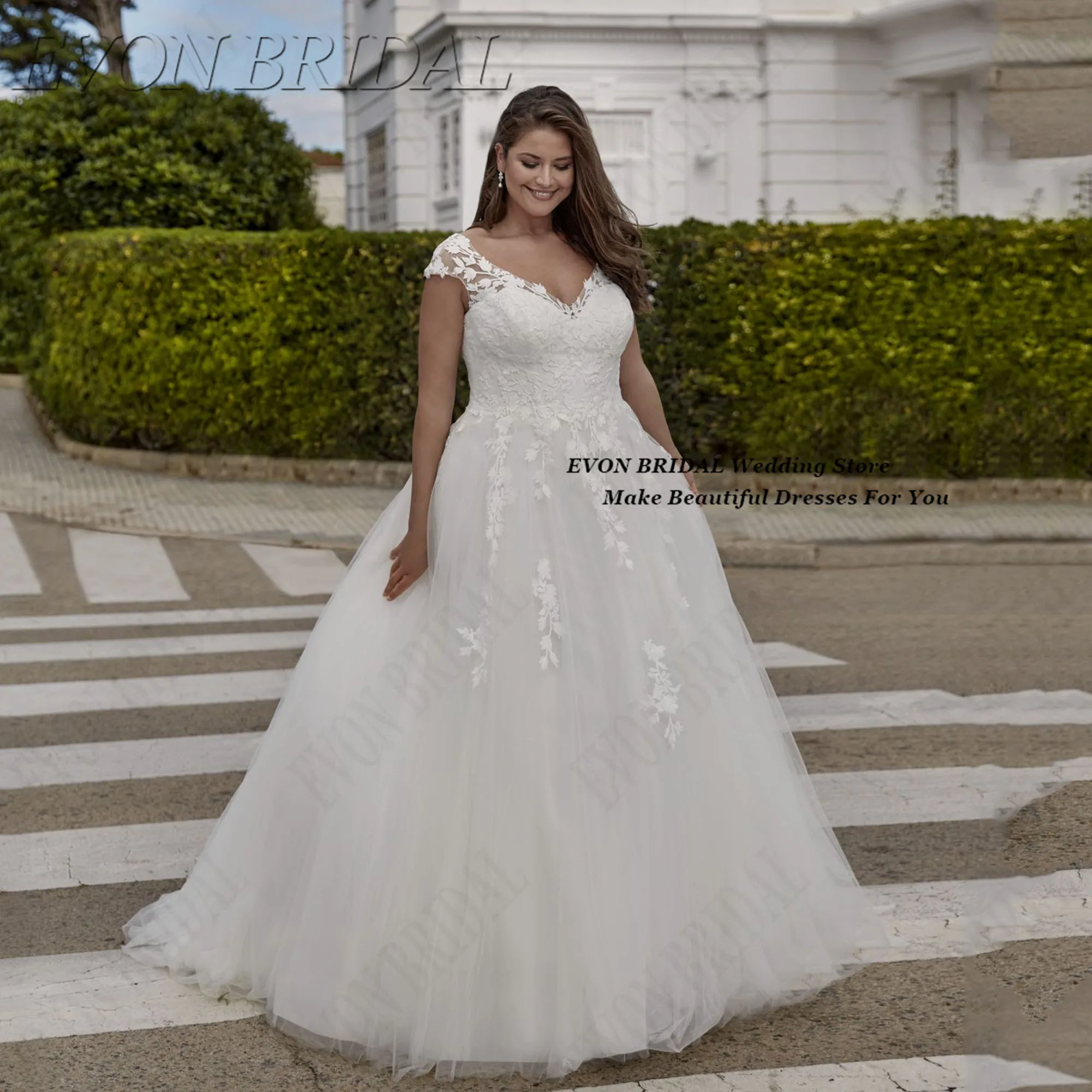 

Elegant Large Sizes Bridal Party Gown New Oversize Wedding Dress Tulle Appliques Vestidos De Novia Boda EVON BRIDAL Customized
