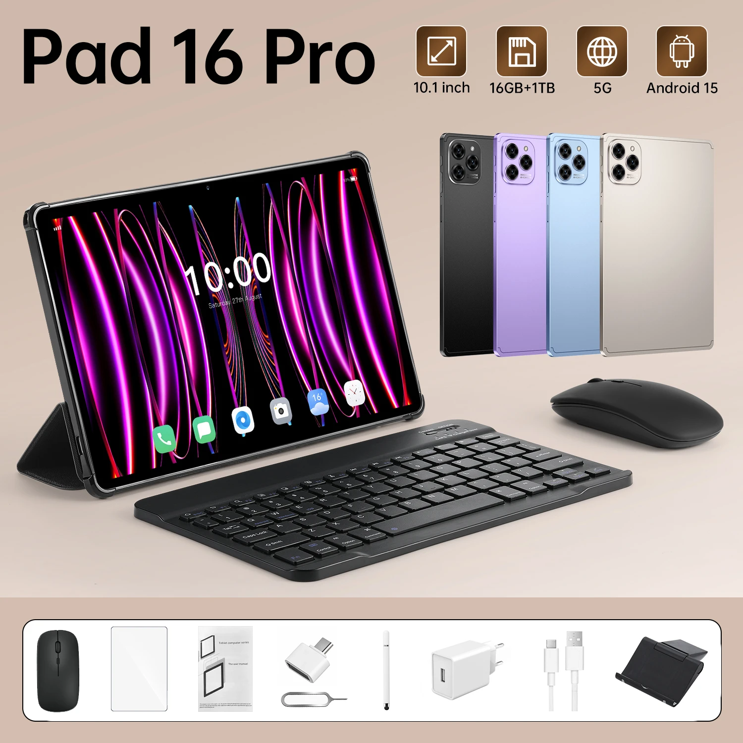 

2026 NEW Pad 16 Pro Tablet 10.1" HD Screen Snapdragon 8 Gen3 Android 15.0 16GB RAM 1TB ROM 5G Dual SIM 100