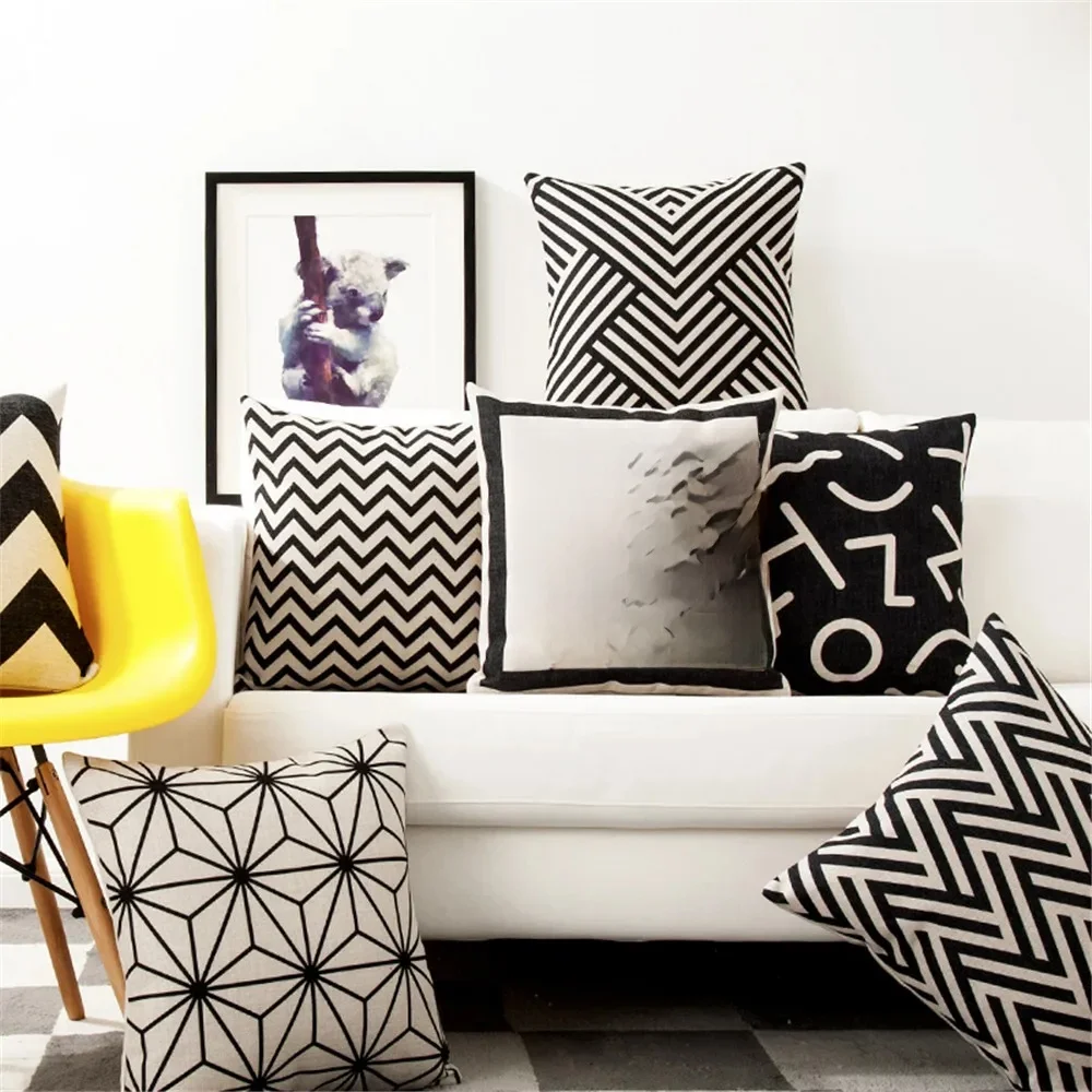 Kwadratowe 18 "biało-czarne geometryczne poszewki na poduszki dekoracyjne poszewki na poduszki Vintage Home Decor poszewka na poduszkę na sofę do domu — zdjęcie 2