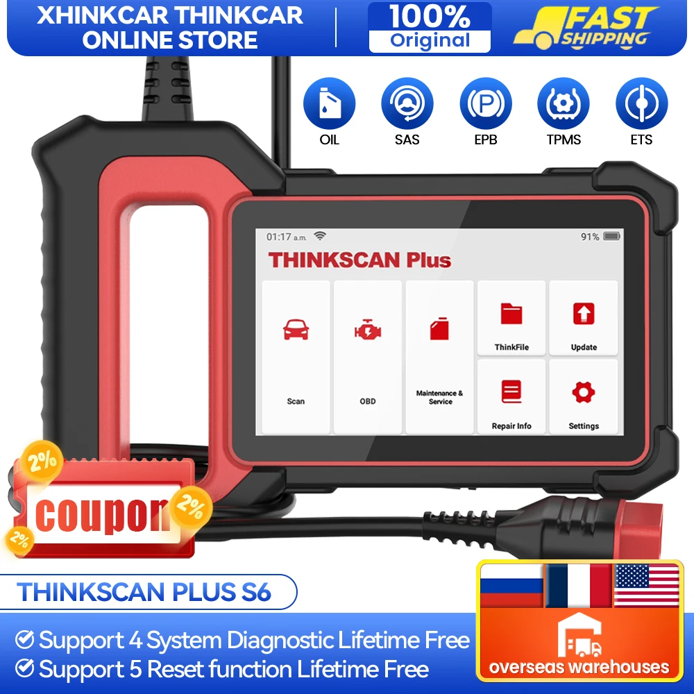 

THINKCAR Thinkscan Plus S6 OBD2 Car Scanner diagnostic tools 4 system Engine ABS SRS TCM 5 reset Oil SAS EPB TPMS lifetime free