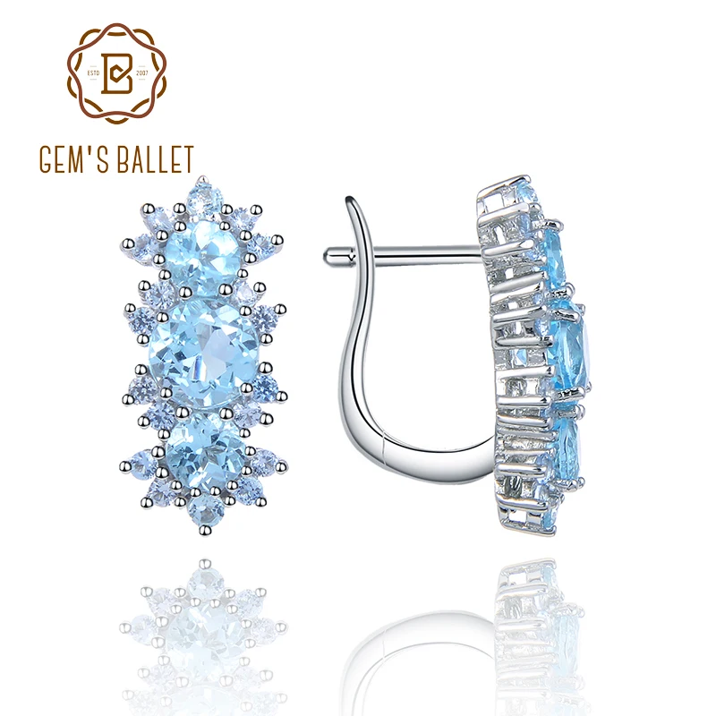 

GEM'S BALLET, винтажные серьги из стерлингового серебра 925 пробы, натуральный небесно-голубой топаз, серьги с камнем для женщин, подарок, ювелирные изделия