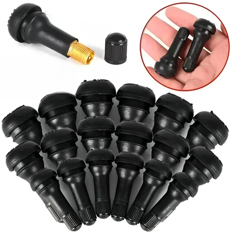 Tiges de Valve de pneu de roue de voiture sans chambre à air noir TR414 avec capuchons, couvercle de tige de Valve de pneu en caoutchouc de Type encliquetable, accessoires de voiture de haute qualité