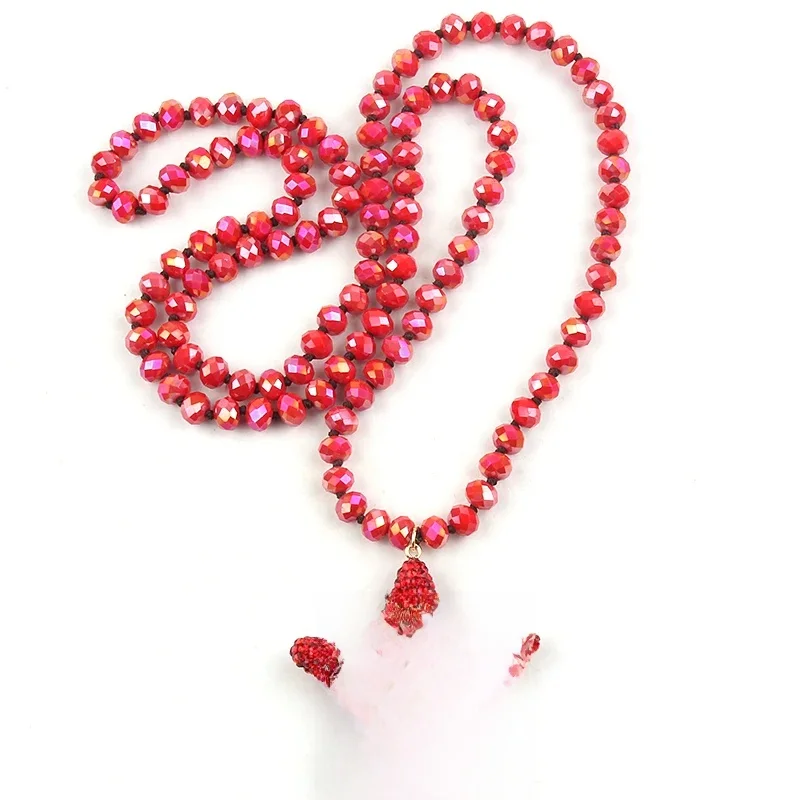 RH Fashion artystyczna biżuteria 8mm szklany długi wiązany kryształowy wisiorek w kształcie gwiazdy naszyjnik dla kobiet prezent Boho — zdjęcie 2