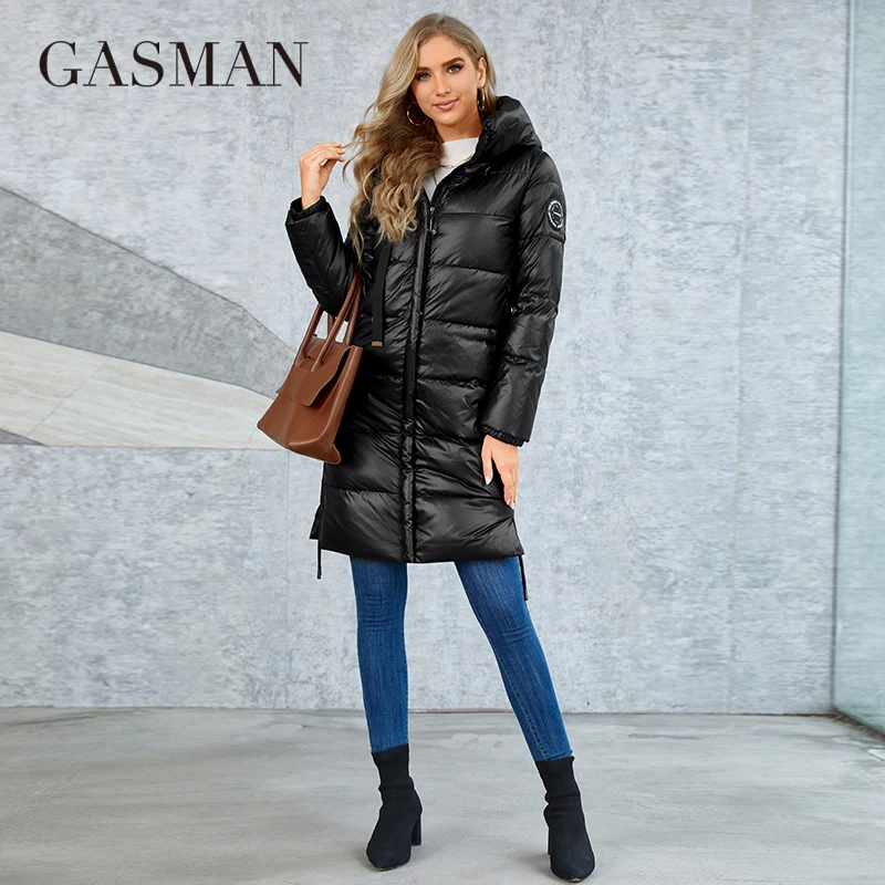 GASMAN-Chaqueta de plumón larga para mujer, abrigo de diseño clásico con cremallera, cinturón de pecho, bolsillo, Parkas de ocio, LD-21729, invierno, 2022