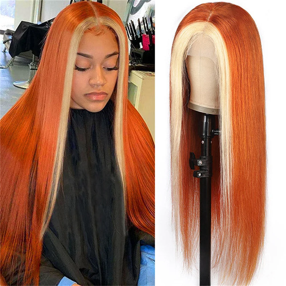 

Highlight Straight Ginger Orange Human Hair Wig 30 Inch Lace Front 613 13x6 13x4 HD Frontal Colored Wigs Pre Plucked For Women