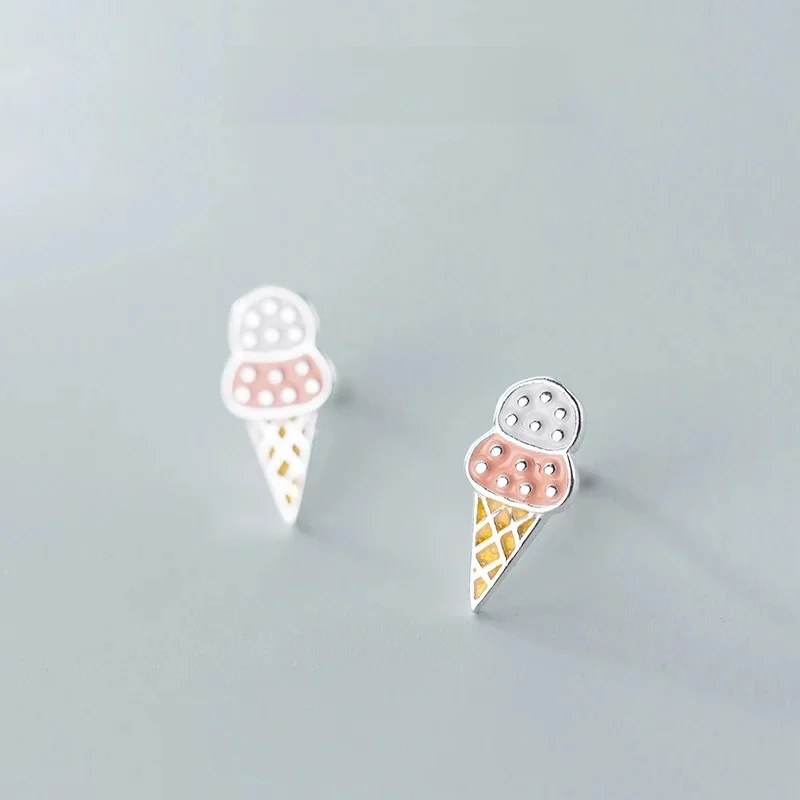 MODIAN Summer New Food Ear Pin dla kobiet Prawdziwe srebro próby 925 Kolorowa emalia Kolczyk w kształcie lodów Drobna biżuteria Prezent dla dzieci — zdjęcie 2
