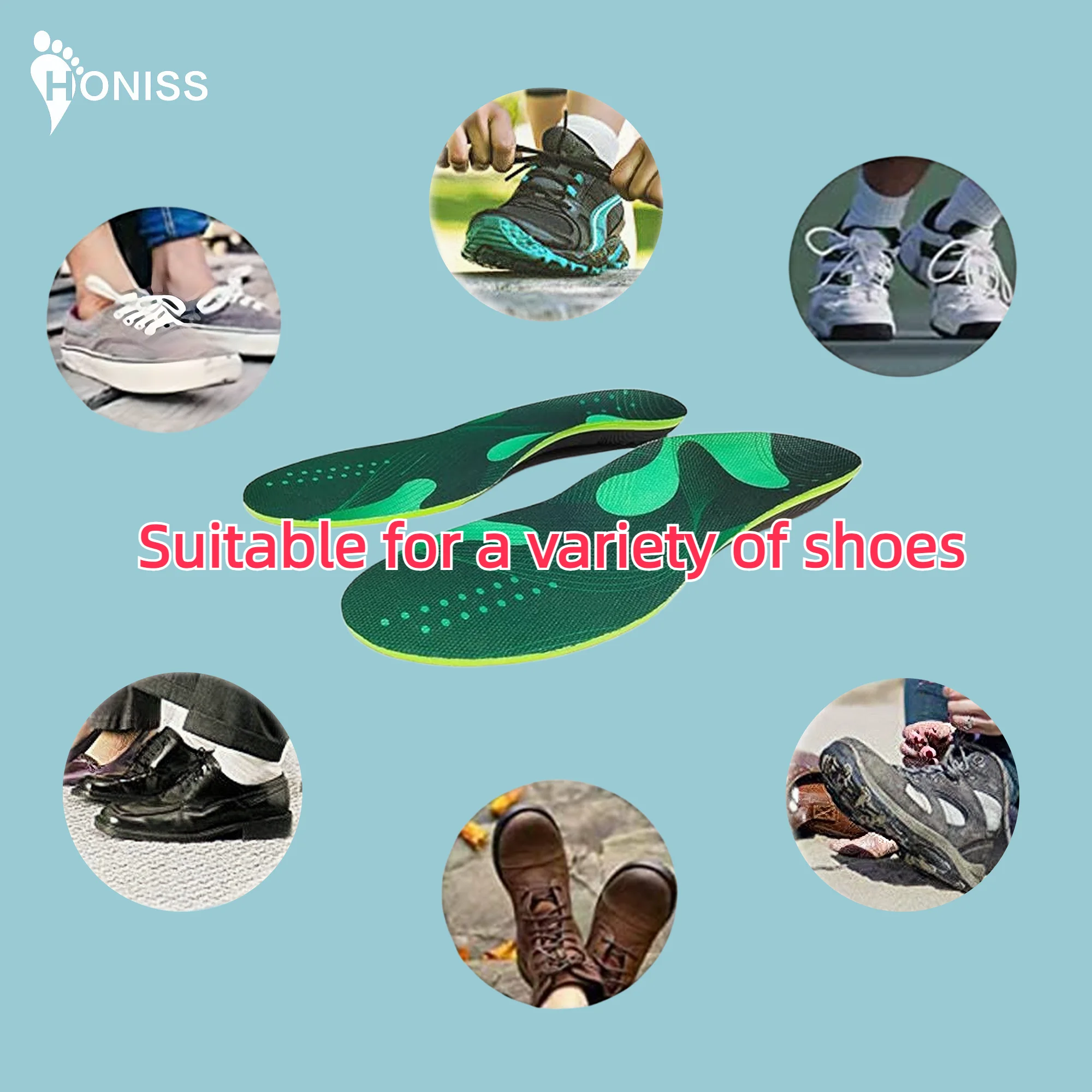 1 pair of flat arch support PU foam green breathable elastic insole long pad suitable for men and women