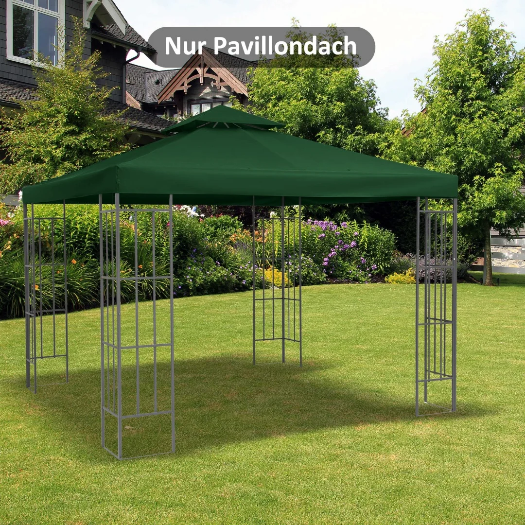 Pavillondach Ersatz 3x3m Kohlegrau Polyester wasserabweisend für Metall- & Gartenpavillon