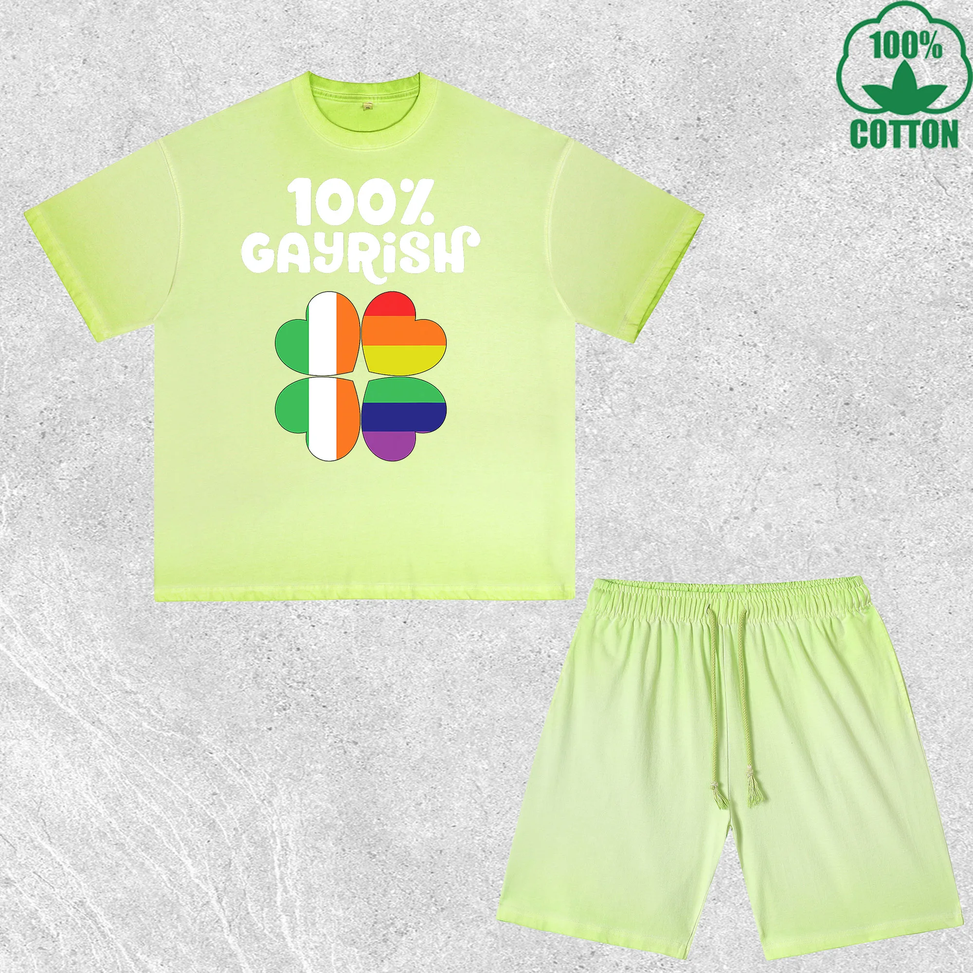 

Комплект из футболки и шорт с принтом Gayrish, эффект потертости, разноцветный, свободный крой, модный, 100% хлопок, выгодный набор