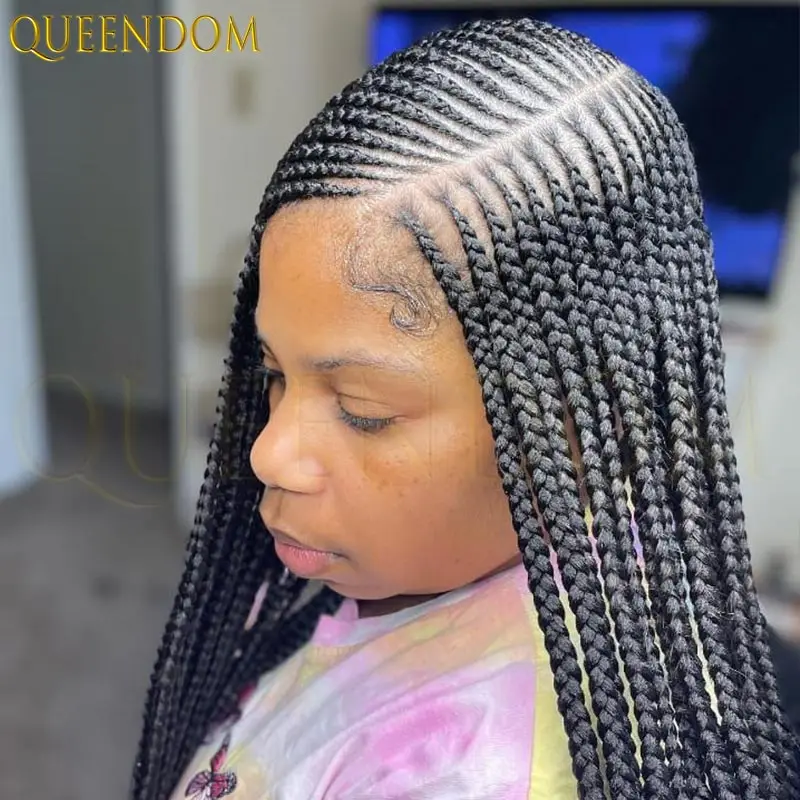 

36 Inch Double Full Lace Braided Wig Synthetic Burgundy Goddess Box Braids Blonde Side Part Locs Wig with Baby Hair for Women