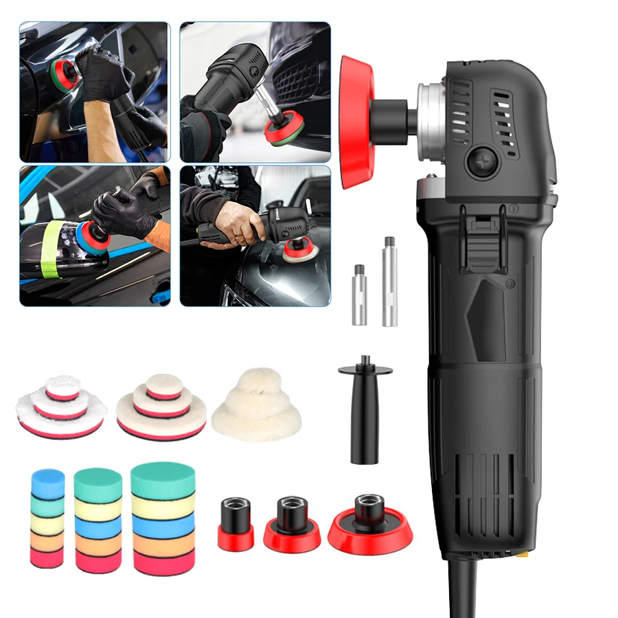 Mini-Poliermaschine Rotationspolierer für Autopflege Super-Poliergerät Kommt mit einem Set aus 27 Polierpads in verschiedenen Größen plus M14-Gewinde-Verlängerungsstangen in 75mm, 100mm und 140mm