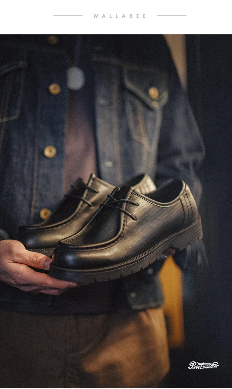 Maden Herren Vintage Schwarze Derby-Schuhe Schnürschuhe Runde Spitze Britische Büro-Halbschuhe für Geschäftsanlässe – Detail 15