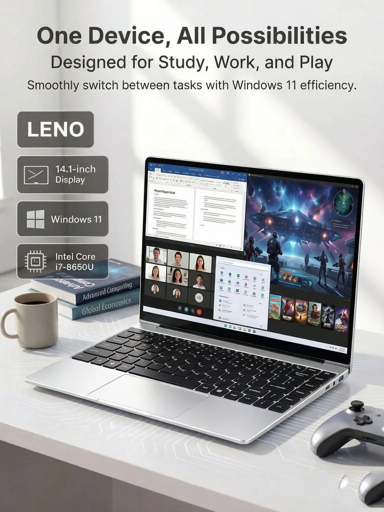 2026 LENO New Intel Core I7-8650U 14.1" Laptop 5000mAh Windows 11 Pro 3-Year Warranty Portable Laptop 1920*1080 HD Office Notebook