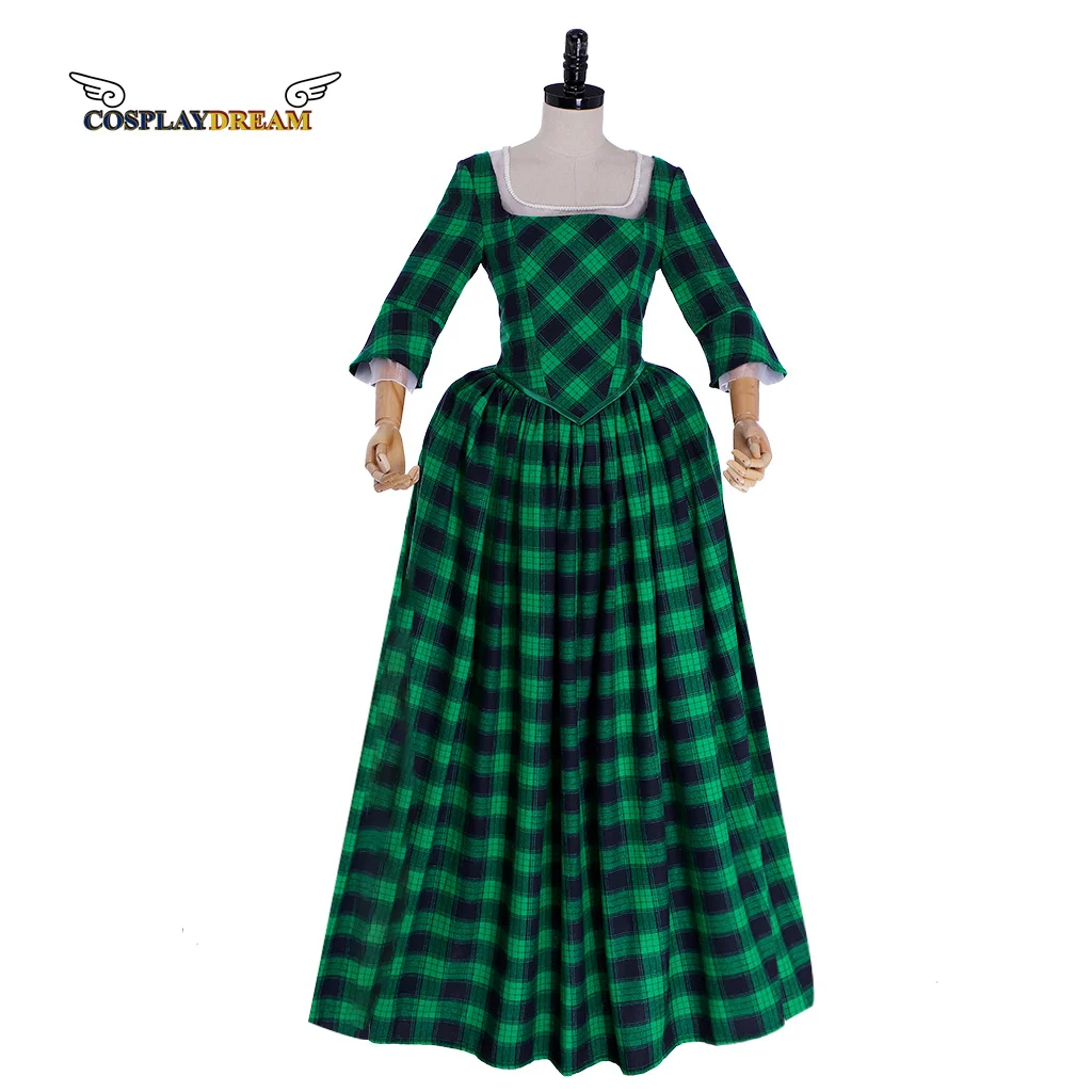 

Medieval Victorian Gothic Green Plaid Dress Highland Scotland Costume Tartan Dress with Shawl Rococo Ball Gown Colonial Dress