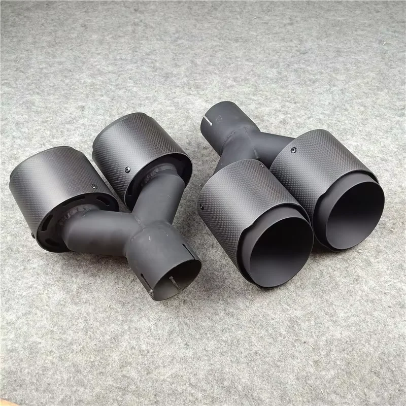 1 Piar Y Model Dual Outlet Exhaust Pipe Car Universal Matte Black Carbon Fiber Stainless Steel Muffler Tip Tail Throat Nozzles