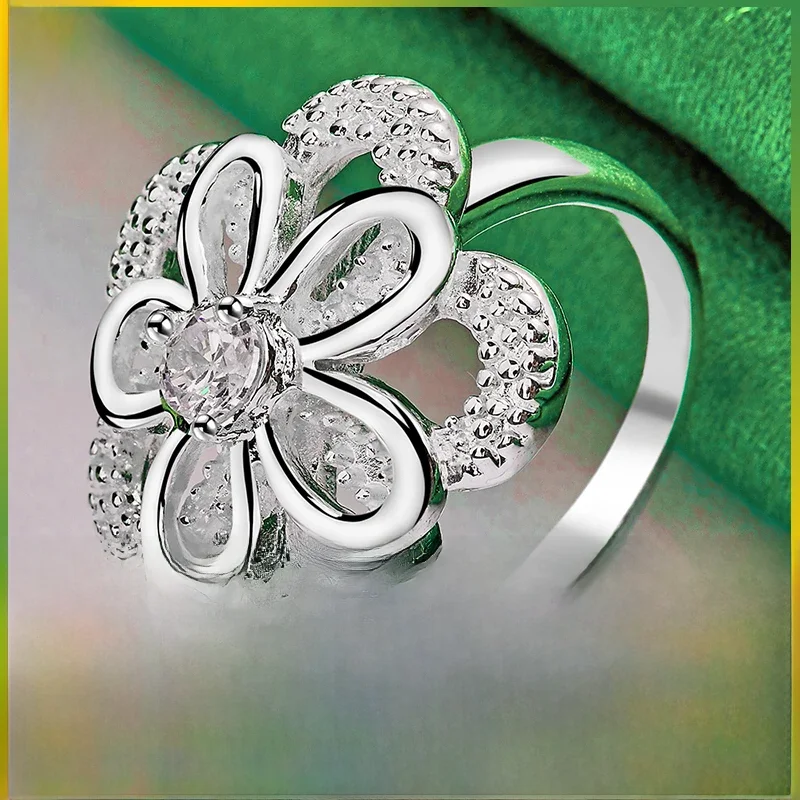 925 Sterling Silver Luxury Zircon Two Flowers Rings For Women Party Birthday Engagement Wedding Fashion Noble Charm Jewelry Gift — zdjęcie 2