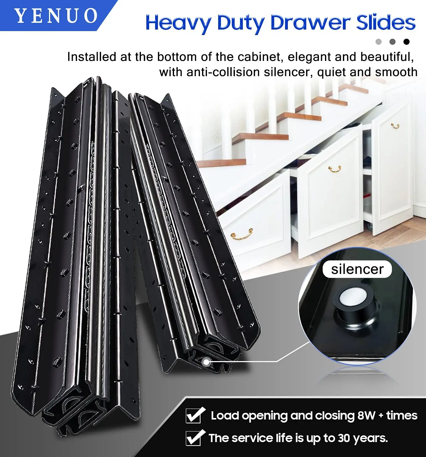 1 Pair Undermount Heavy Duty Drawer Slides Bottom Mounted 16-40 Inch Hidden Ball Bearing  Track Guide Glide Runners