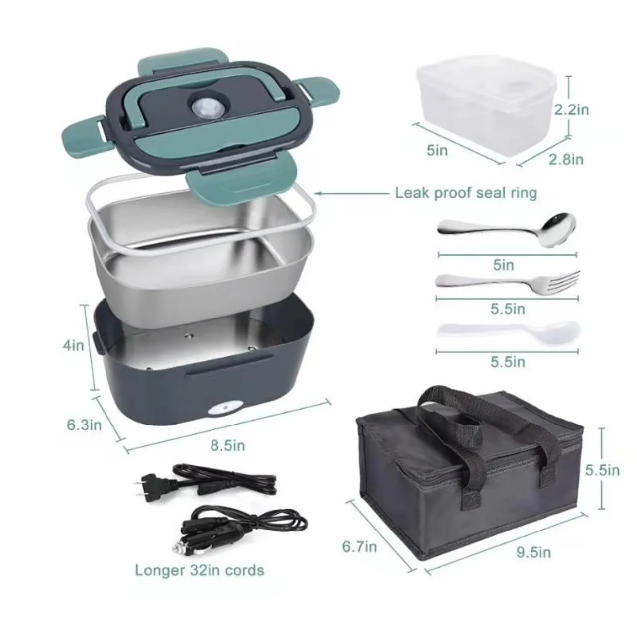 1.5L Electric Lunch Box Food Warmer 60W Portable Heated Meal Container for Car & Home, Leak Proof Food Heating Box for Work & Travel