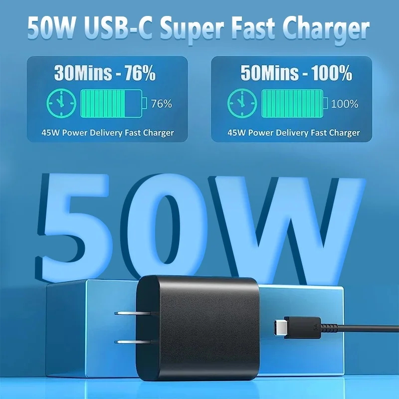 50W PD Super Fast Charge Charger For Samsung Galaxy S23 S22 Ultra Note 10 Plus USB Type C Cable Fast Charging High Speed Charger