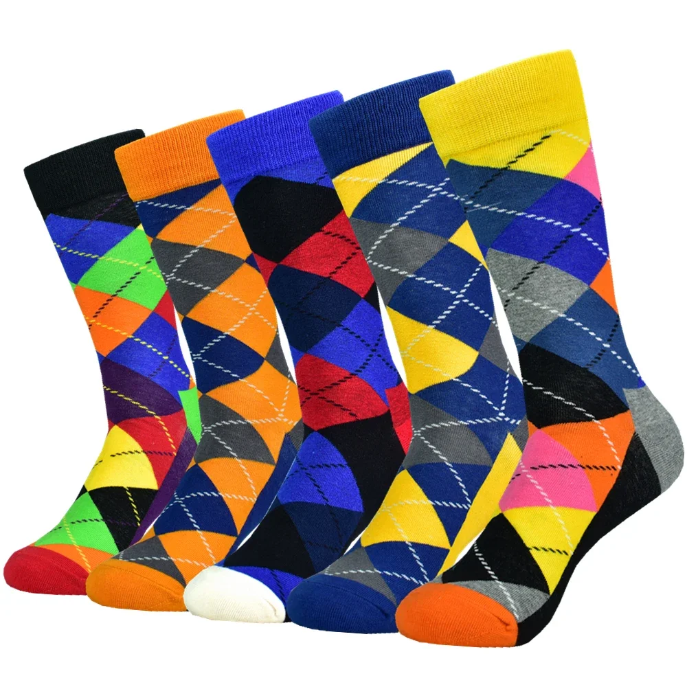 5Pack Heren Kleur Jurk Casual Mode Happy Socks Gekamd Katoenen Sokken Mannen Geschenken - afbeelding 2