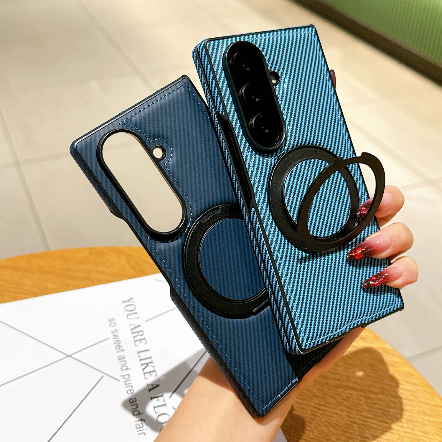 

Для Samsung Galaxy Z Fold 7 Z Fold 6, кожаный чехол с кевларовым узором, магнитный защитный чехол из углеродного волокна с вращающейся на 360° подставкой