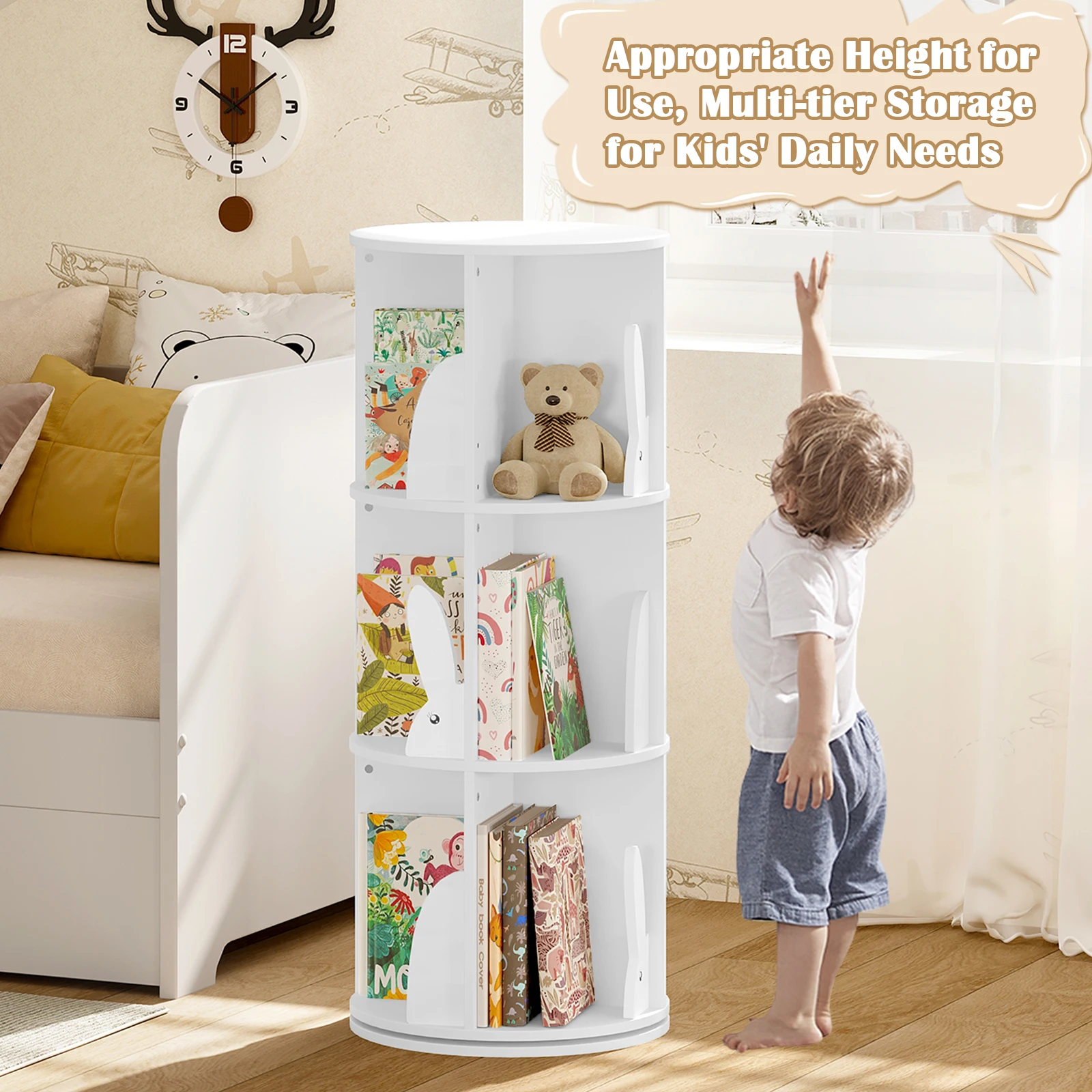 WOLTU Kinder-Bücherregal, drehbares Bücherregal, freistehendes Spielzeugregal, platzsparende Aufbewahrung für Wohnzimmer, Kinderzimmer, Zuhause