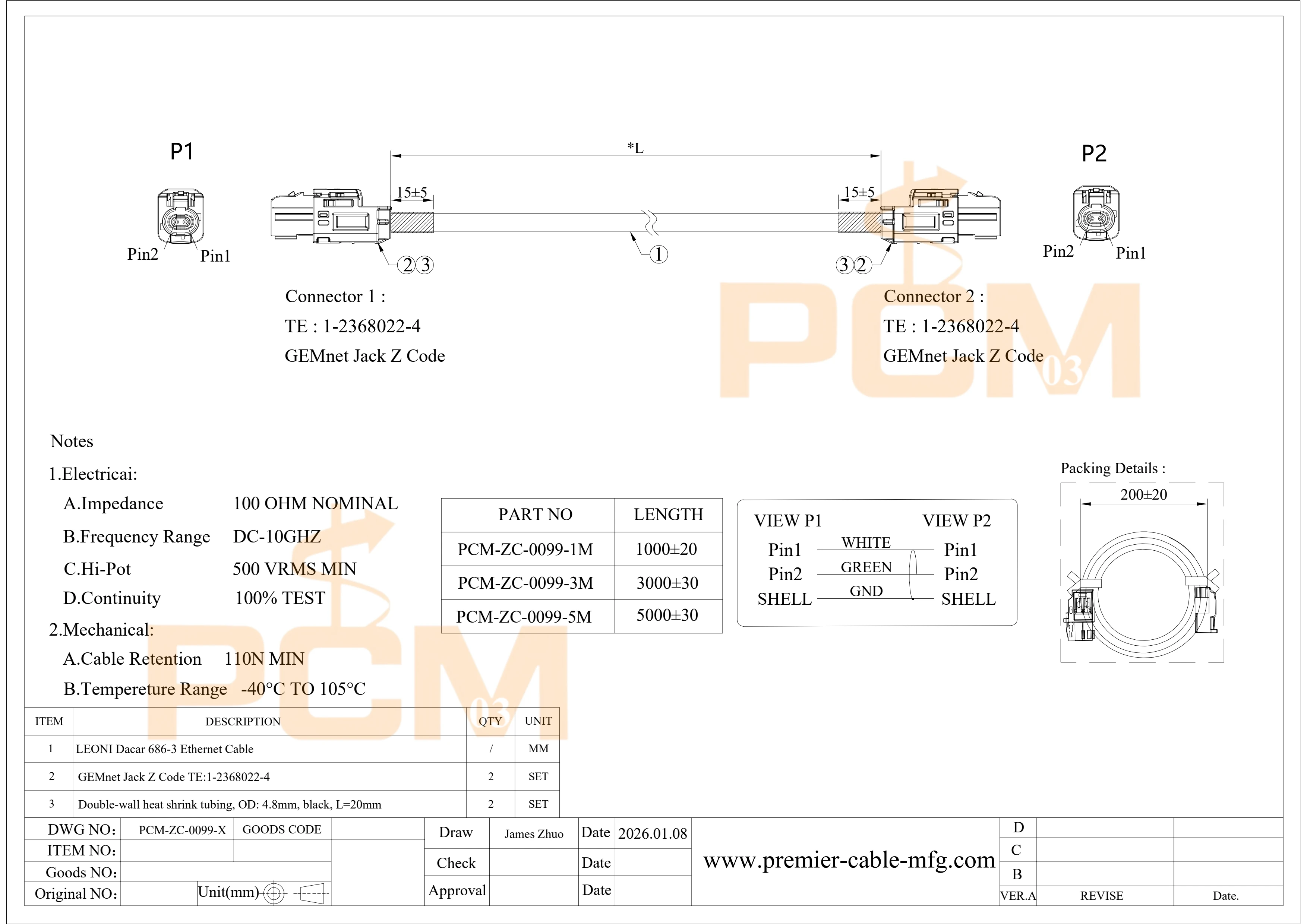 GEMnet Female to Jack 1-2368022-4 H-MTD Connector LEONI Dacar 686-3 Wire Automotive Ethernet Cable 10Gbps for ADAS Camera