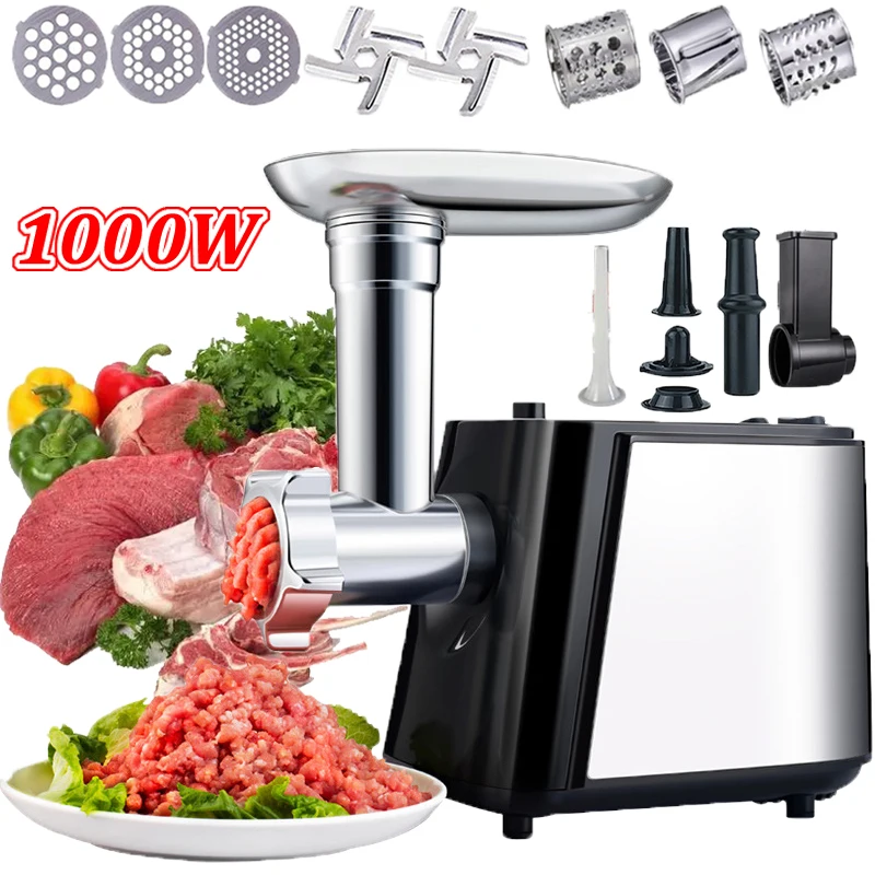 1000W Electric Meat Grinder Heavy hard Meat Mincer Sausage Stuffer Machine 220V Stainless Steel Food grain Stand mix