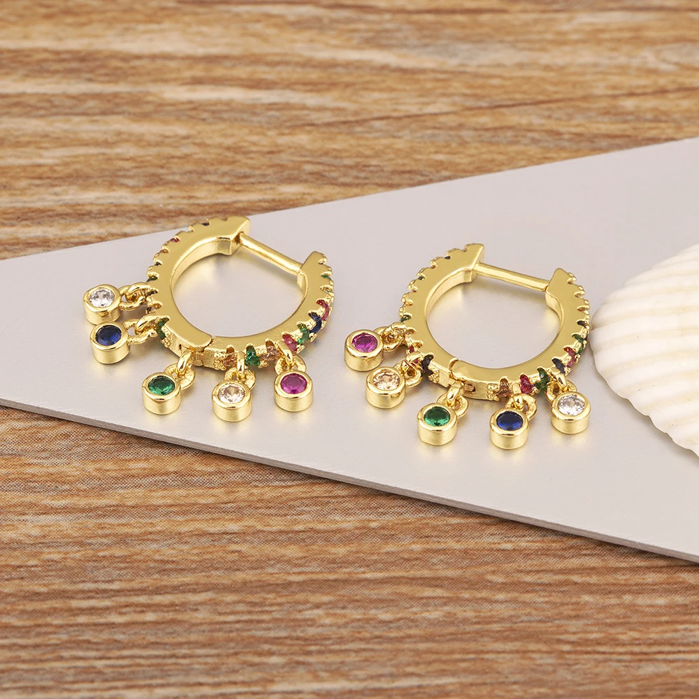 Nidin Light Luxury Trendy Inlaid Colorful Delicate Zircon Charm Earrings For Women Girl Valentine's Day Jewelry Accessories Gift