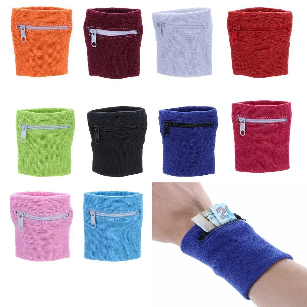 AliExpress NONE 1PC Sports Wristband Purse Bag with Zipper Wrist Protection Absorbent Sleeve Towel Band Outdoor Running Travel Bike Key Pocket
